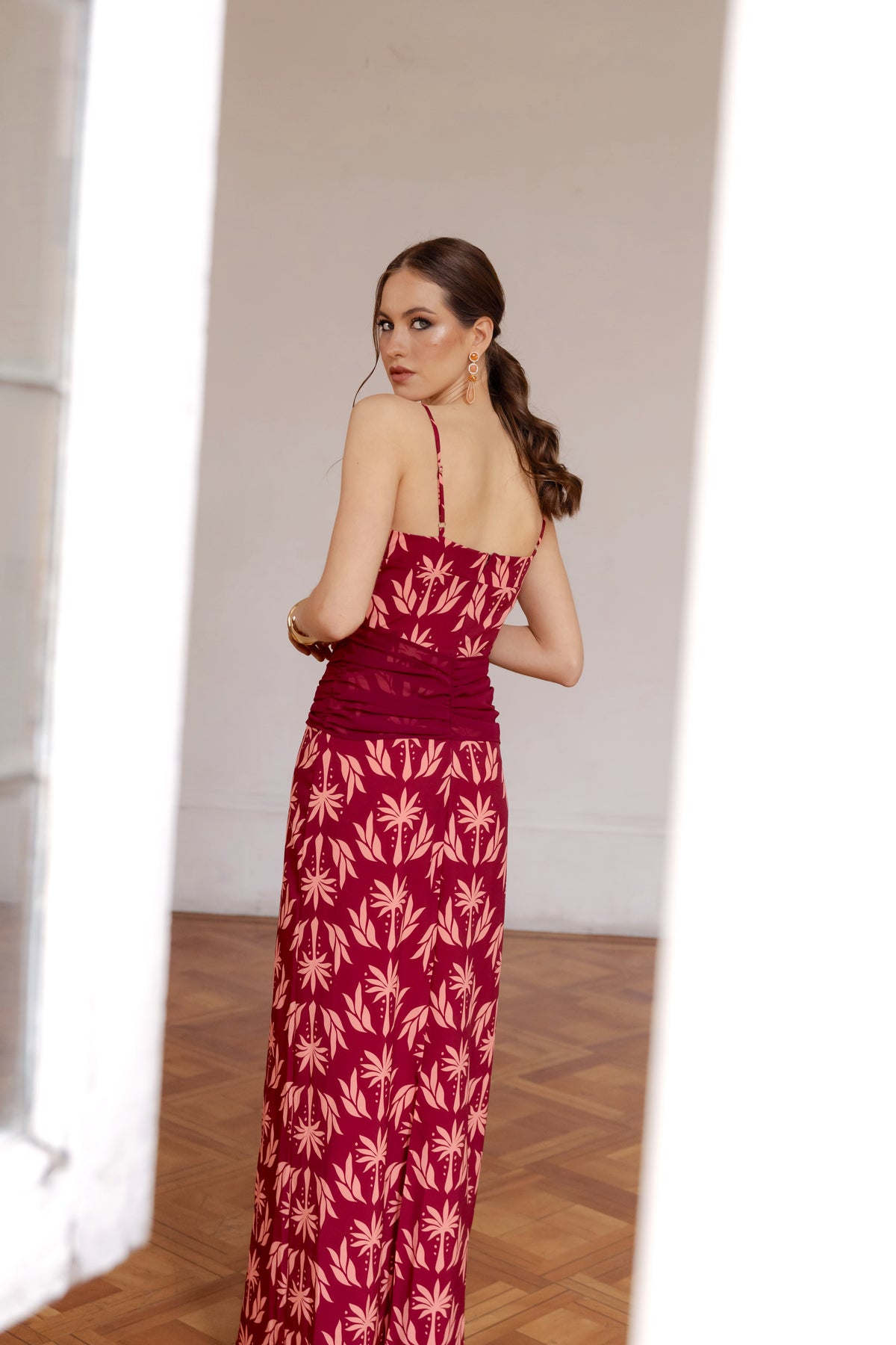 Vestido Fiesta Cossima Burdeo Print - Edición Limitada