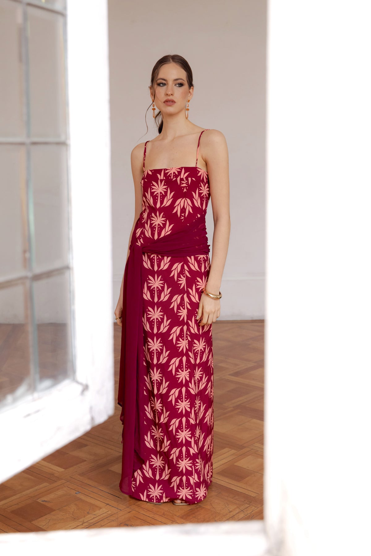 Vestido Fiesta Cossima Burdeo Print