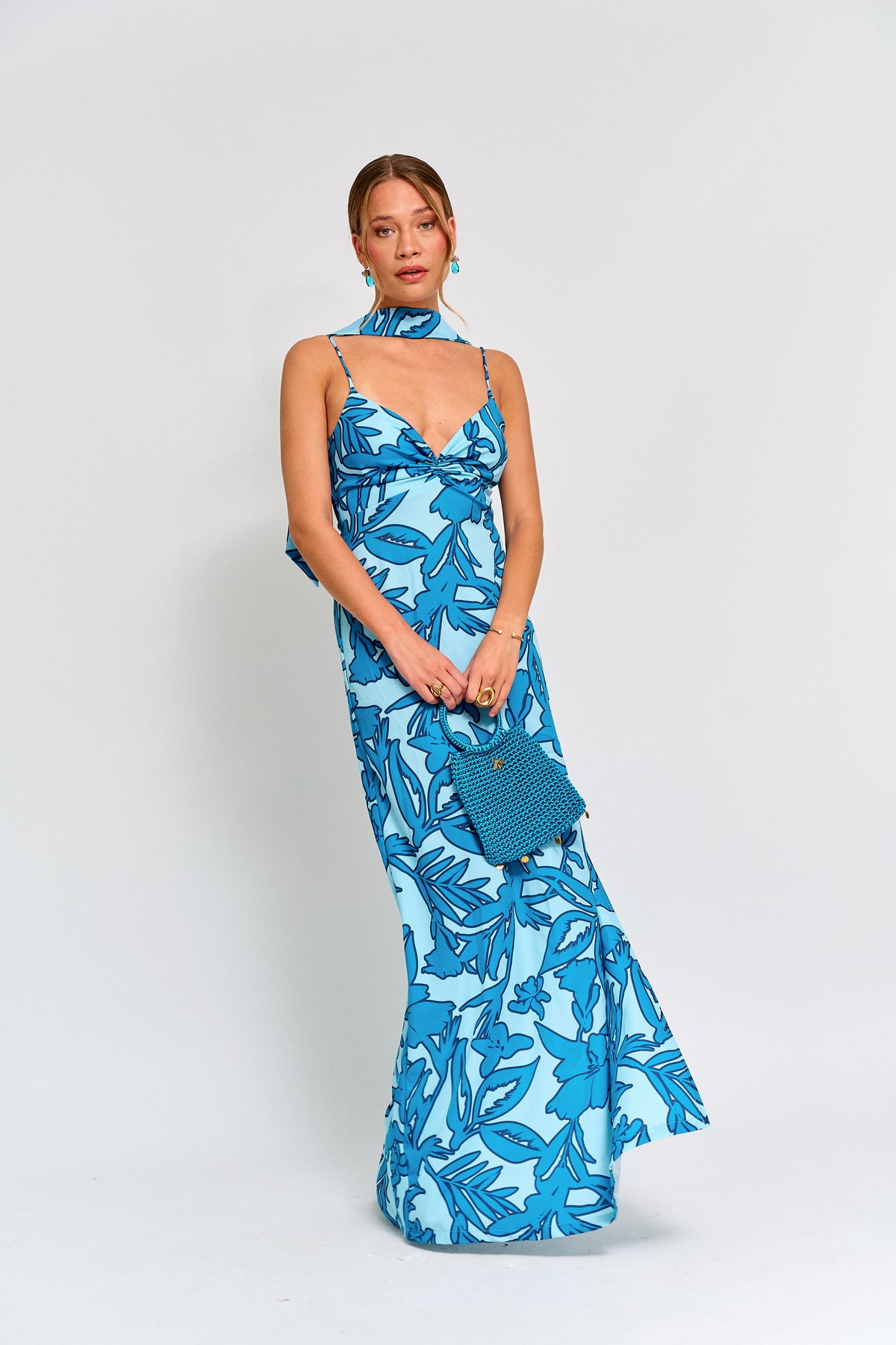 Vestido Fiesta Alba Celeste Print
