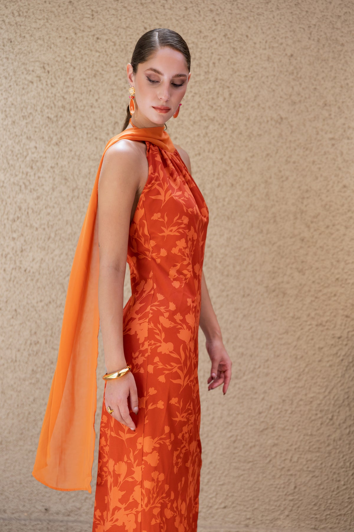 Vestido Fiesta Valentina Terracota Print