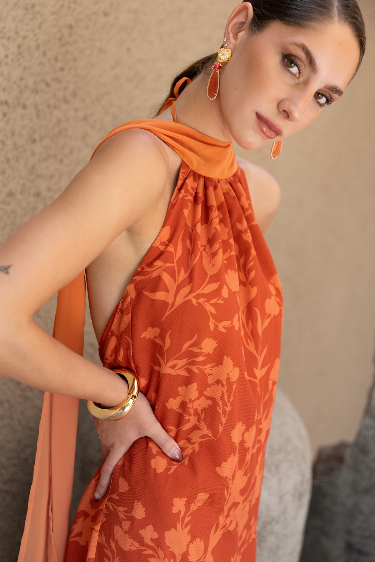 Vestido Fiesta Valentina Terracota Print